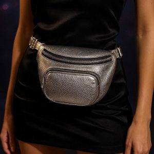 Fashionable Metallic Waist Pouch for Night Out & Parties