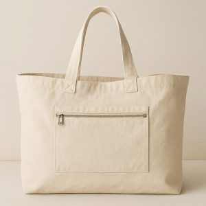 Oversized Cotton Tote with Zippered Pocket for Security